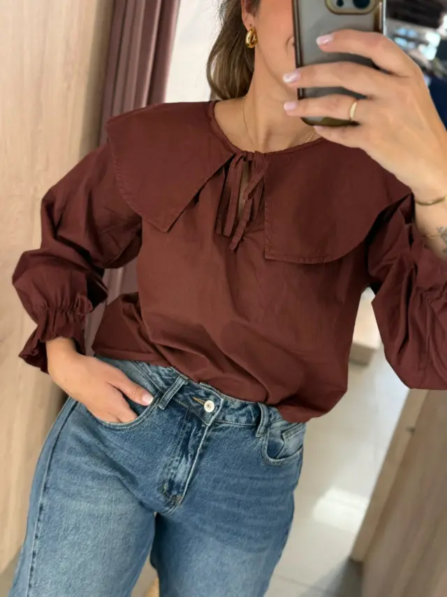 BLUSA CUELLO BEBE – Beige, Talla única